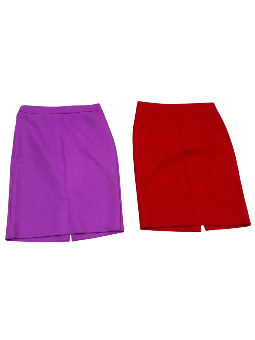 J crew pair of no. 2 wool Pencil Skirts berry Purple & Red lined back slit sz 2